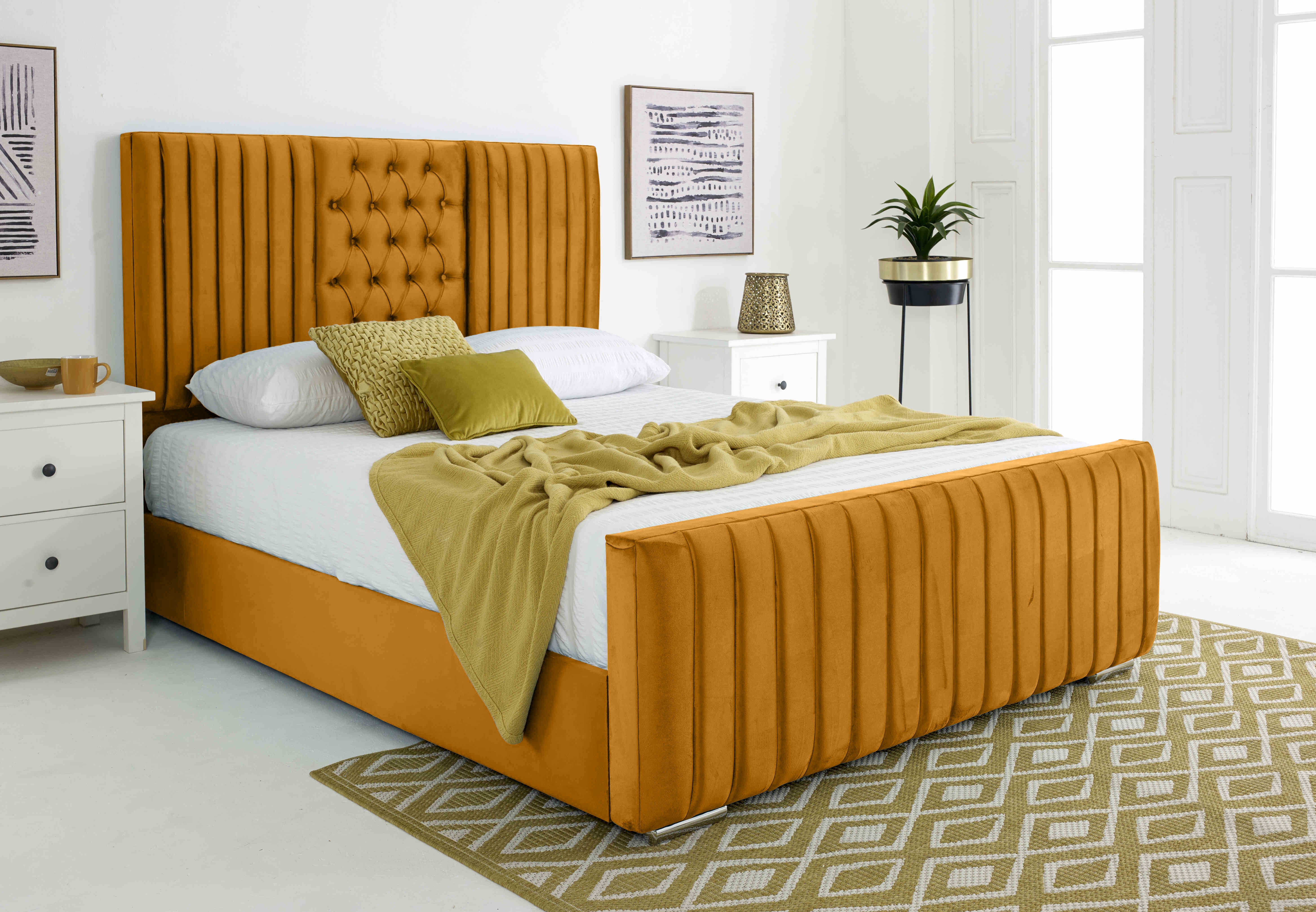 Gracie Plush Velvet Matching Buttons Bed Frame