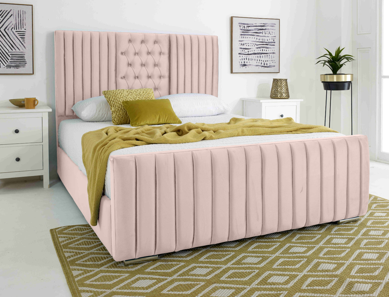 Gracie Plush Velvet Matching Buttons Bed Frame