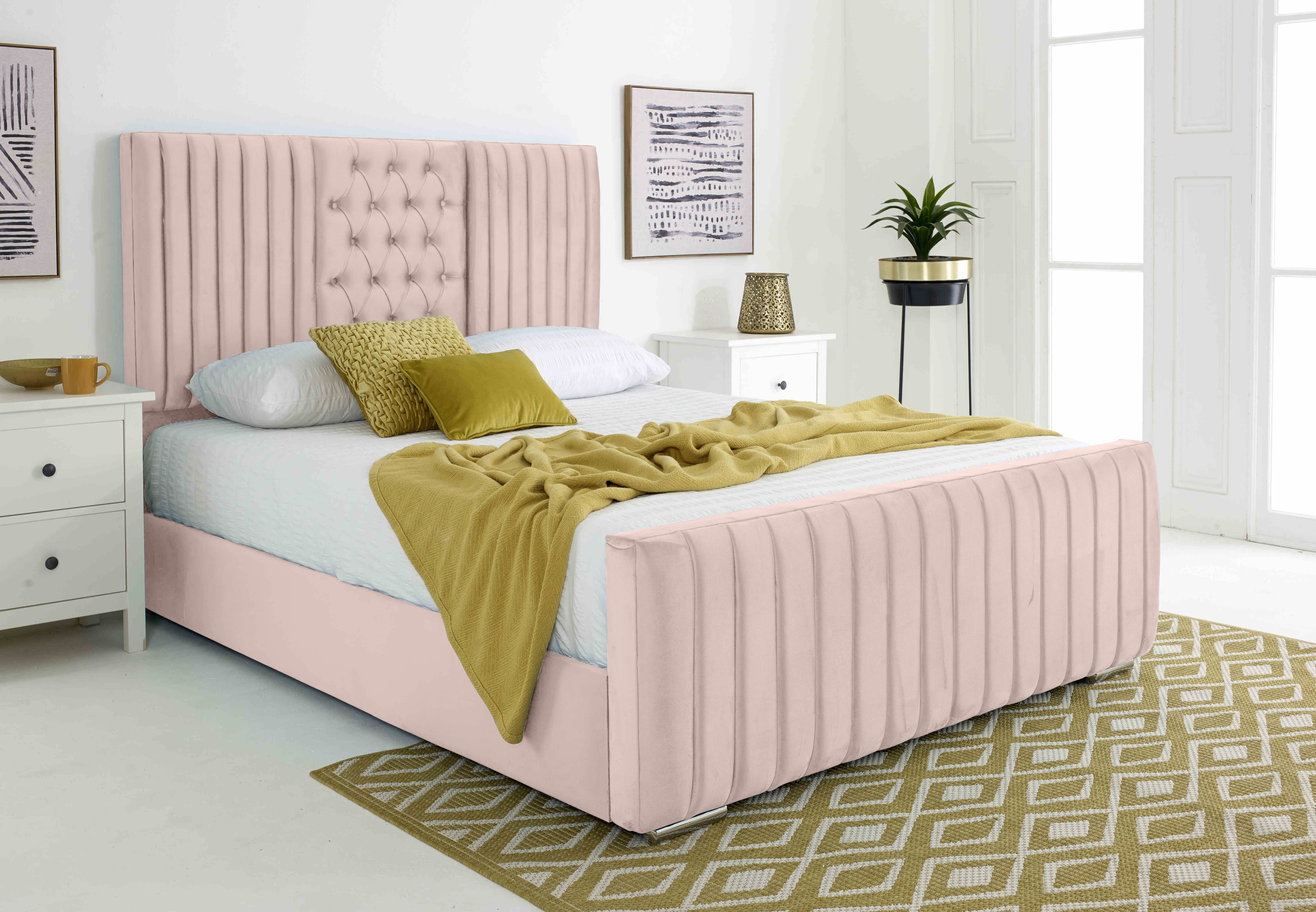 Gracie Plush Velvet Matching Buttons Bed Frame