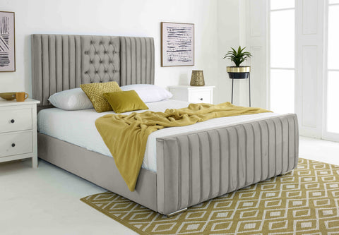Gracie Plush Velvet Matching Buttons Bed Frame