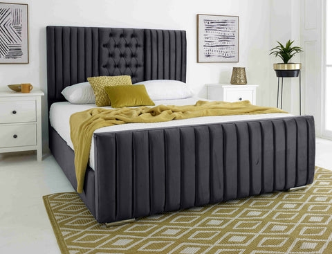 Gracie Plush Velvet Matching Buttons Bed Frame