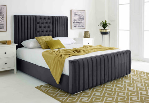 Gracie Plush Velvet Matching Buttons Bed Frame