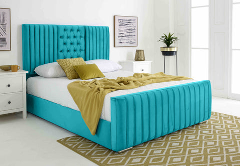 Gracie Plush Velvet Matching Buttons Bed Frame