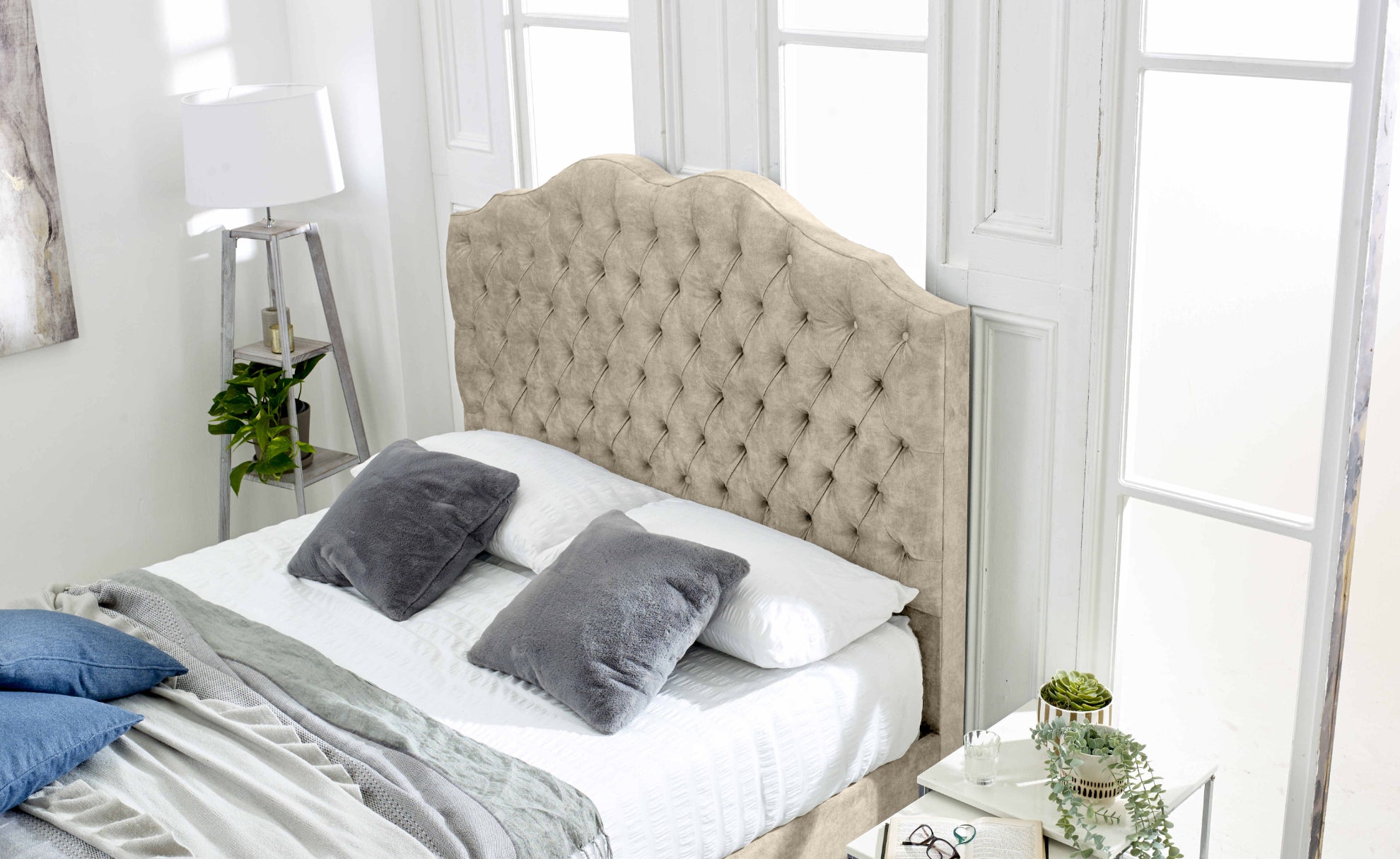 Kenwood Marble Fabric Matching Buttons Bed Frame