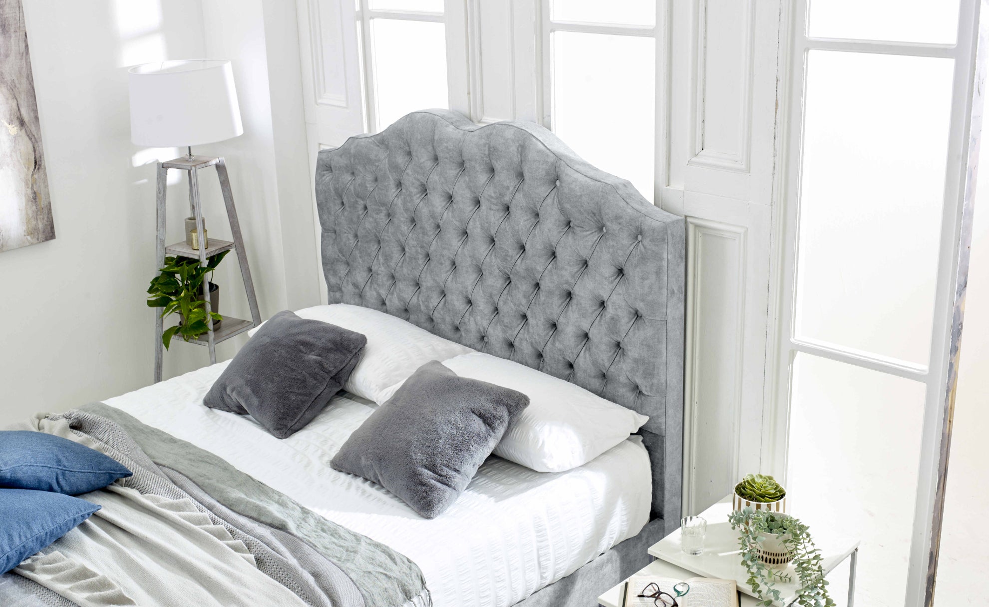 Kenwood Marble Fabric Matching Buttons Bed Frame