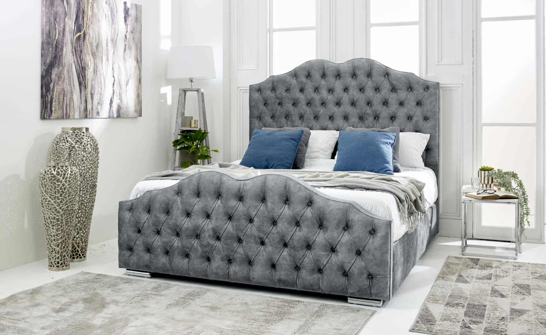 Kenwood Marble Fabric Matching Buttons Bed Frame