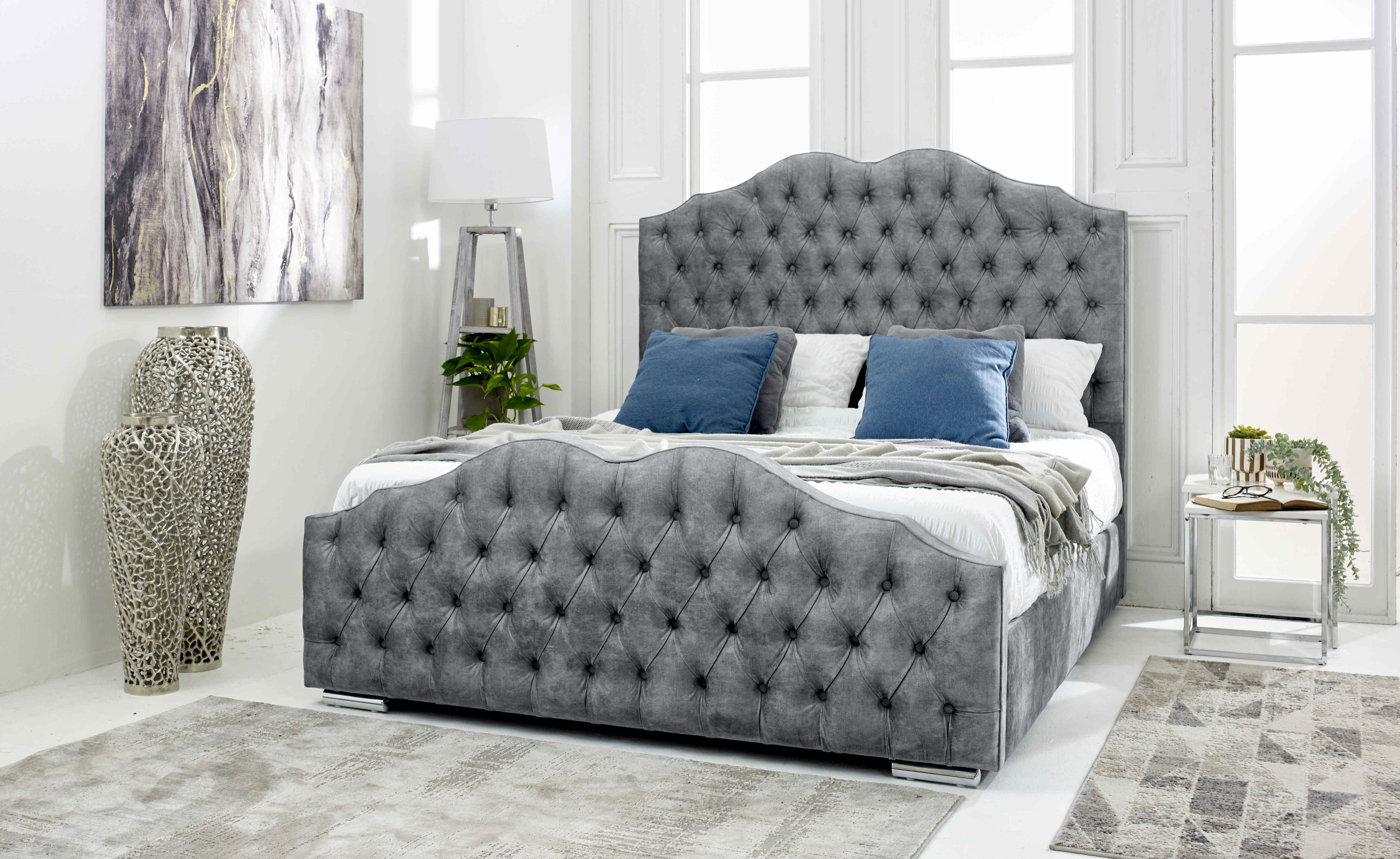 Kenwood Marble Fabric Matching Buttons Bed Frame