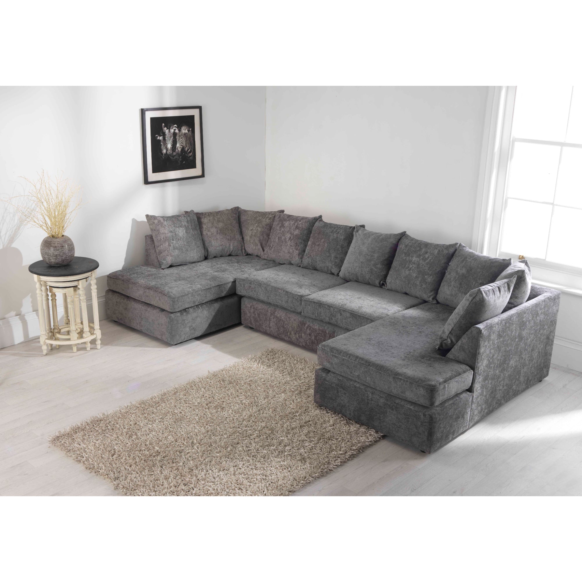 Madrid Chenille Grey Sofa Scatterback U Shape