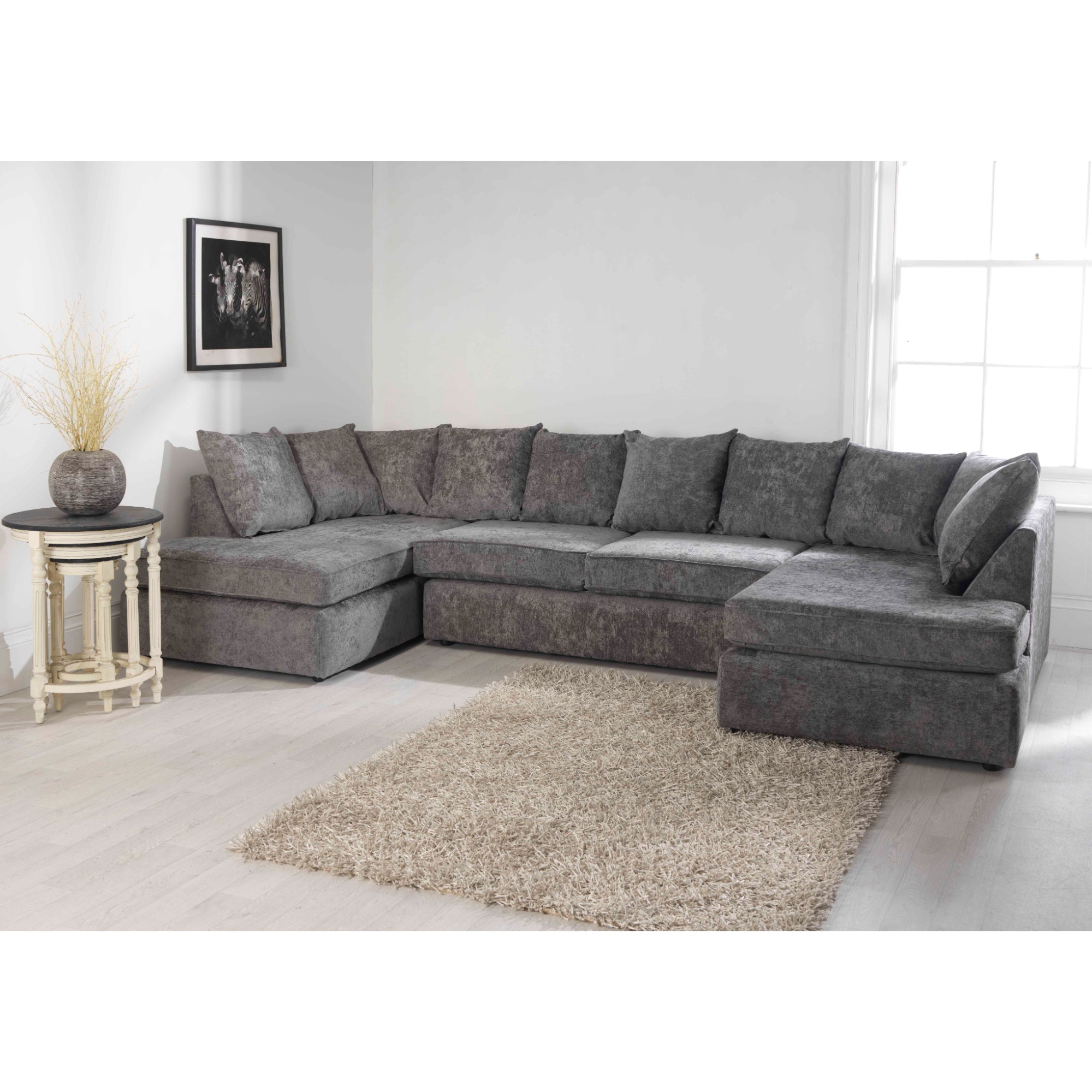 Madrid Chenille Grey Sofa Scatterback U Shape