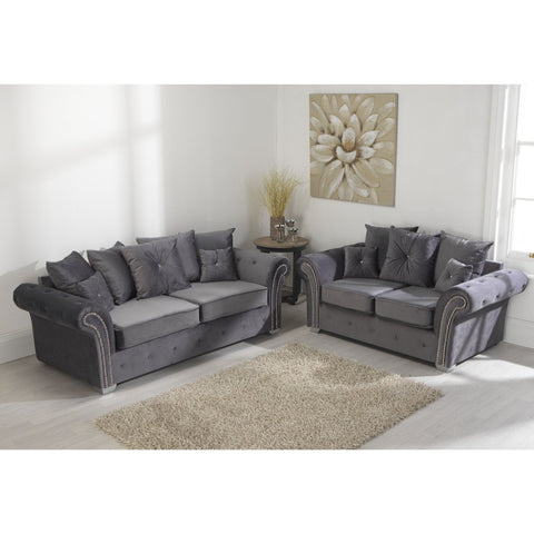 Mellows Plush Velvet Grey Sofa 3+2 Seater