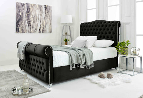 Maynard Plush Velvet Matching Buttons Bed Frame