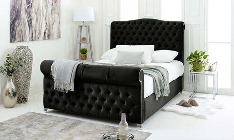 Maynard Plush Velvet Matching Buttons Bed Frame