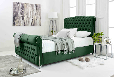 Maynard Plush Velvet Matching Buttons Bed Frame