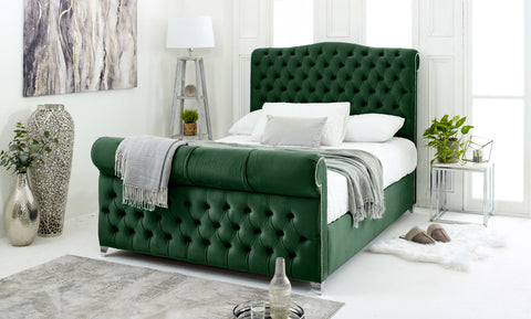 Maynard Plush Velvet Matching Buttons Bed Frame
