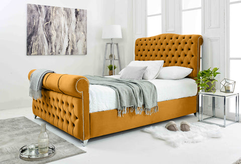 Maynard Plush Velvet Matching Buttons Bed Frame