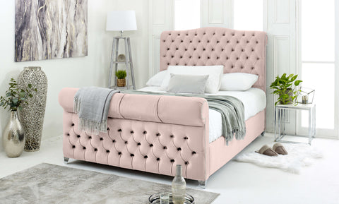 Maynard Plush Velvet Matching Buttons Bed Frame