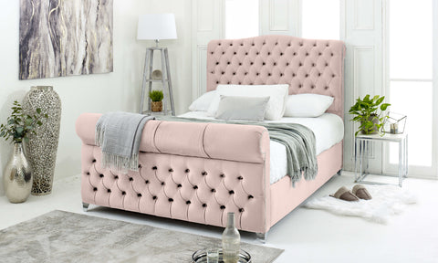 Maynard Plush Velvet Matching Buttons Bed Frame
