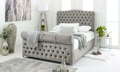 Maynard Plush Velvet Matching Buttons Bed Frame