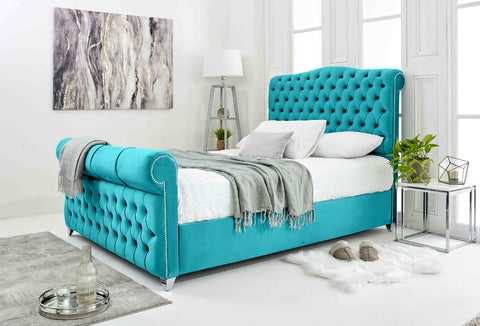 Maynard Plush Velvet Matching Buttons Bed Frame