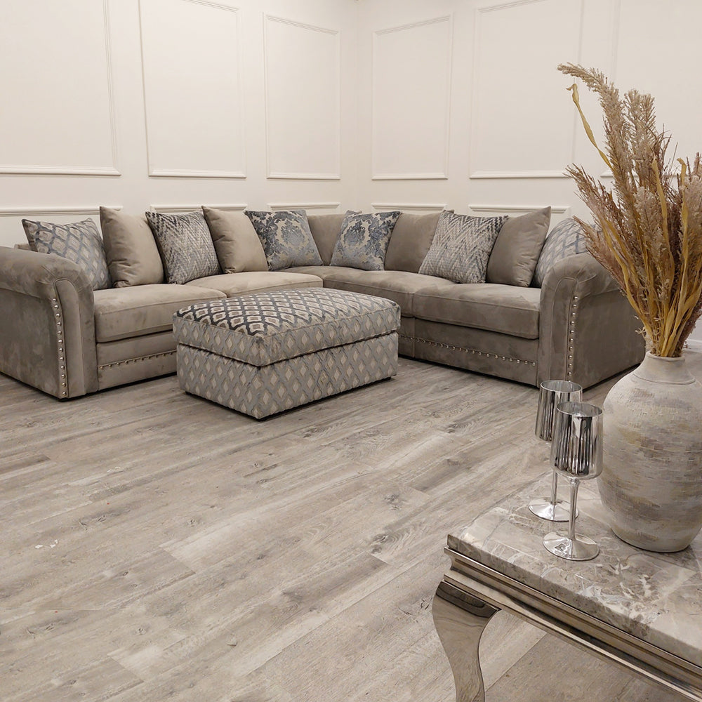 Beynold Corner 2c2 Sofa and Footstool Plush Pebble