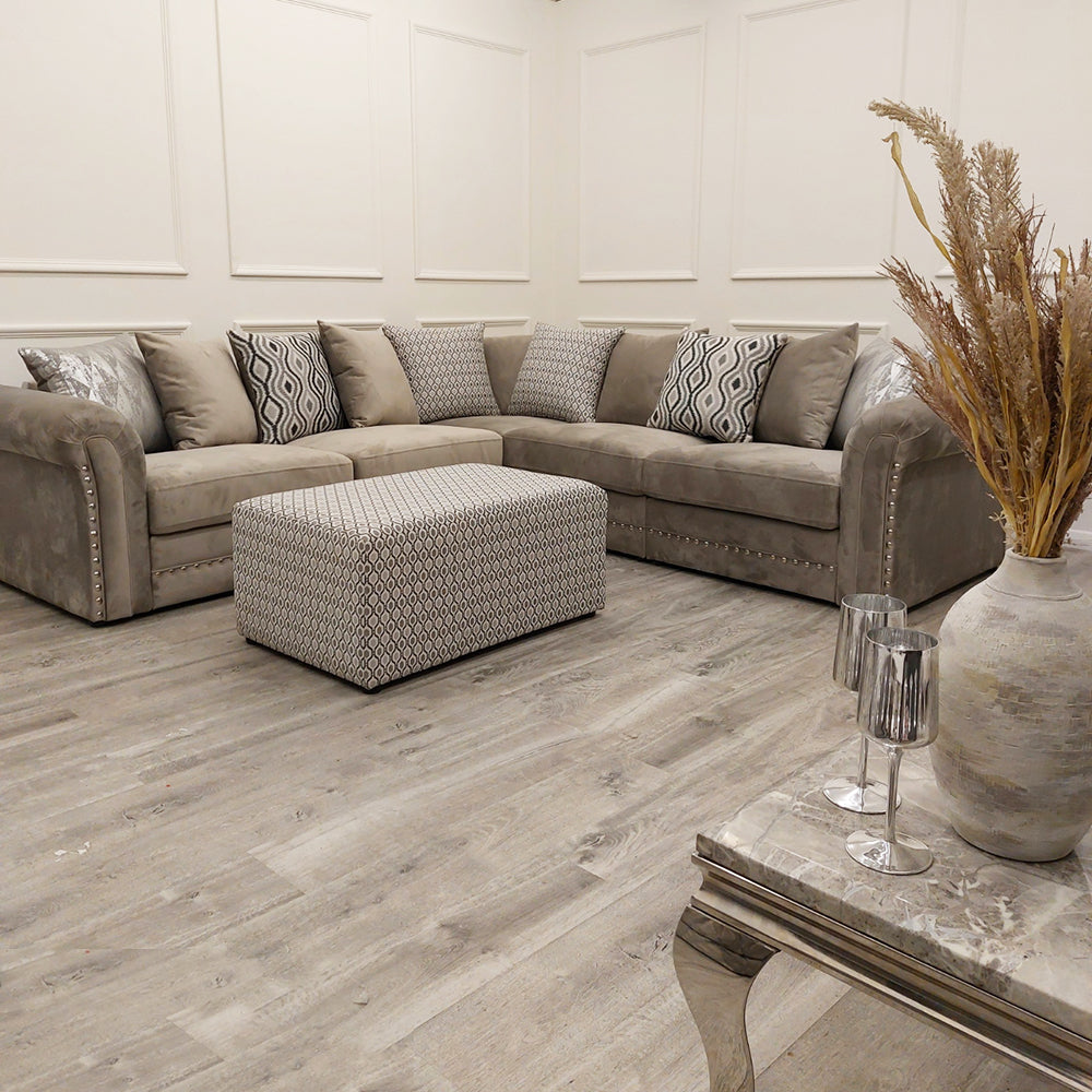 Beynold Corner 2c2 Sofa and Footstool Plush Pebble