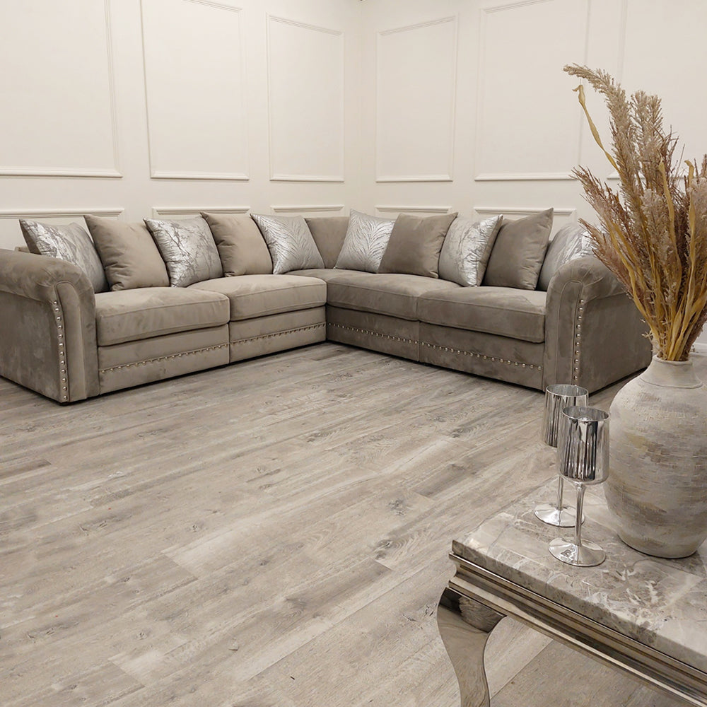 Beynold Corner 2c2 Sofa and Footstool Plush Pebble