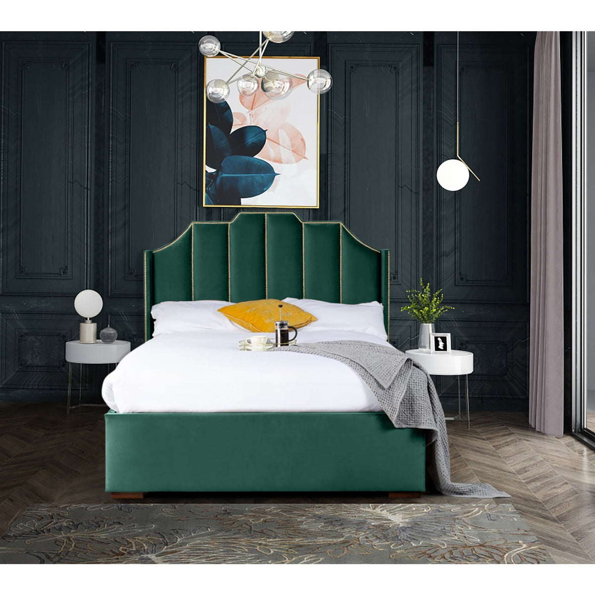 Renz Art Deco Plush Velvet Luxury Bed Frame