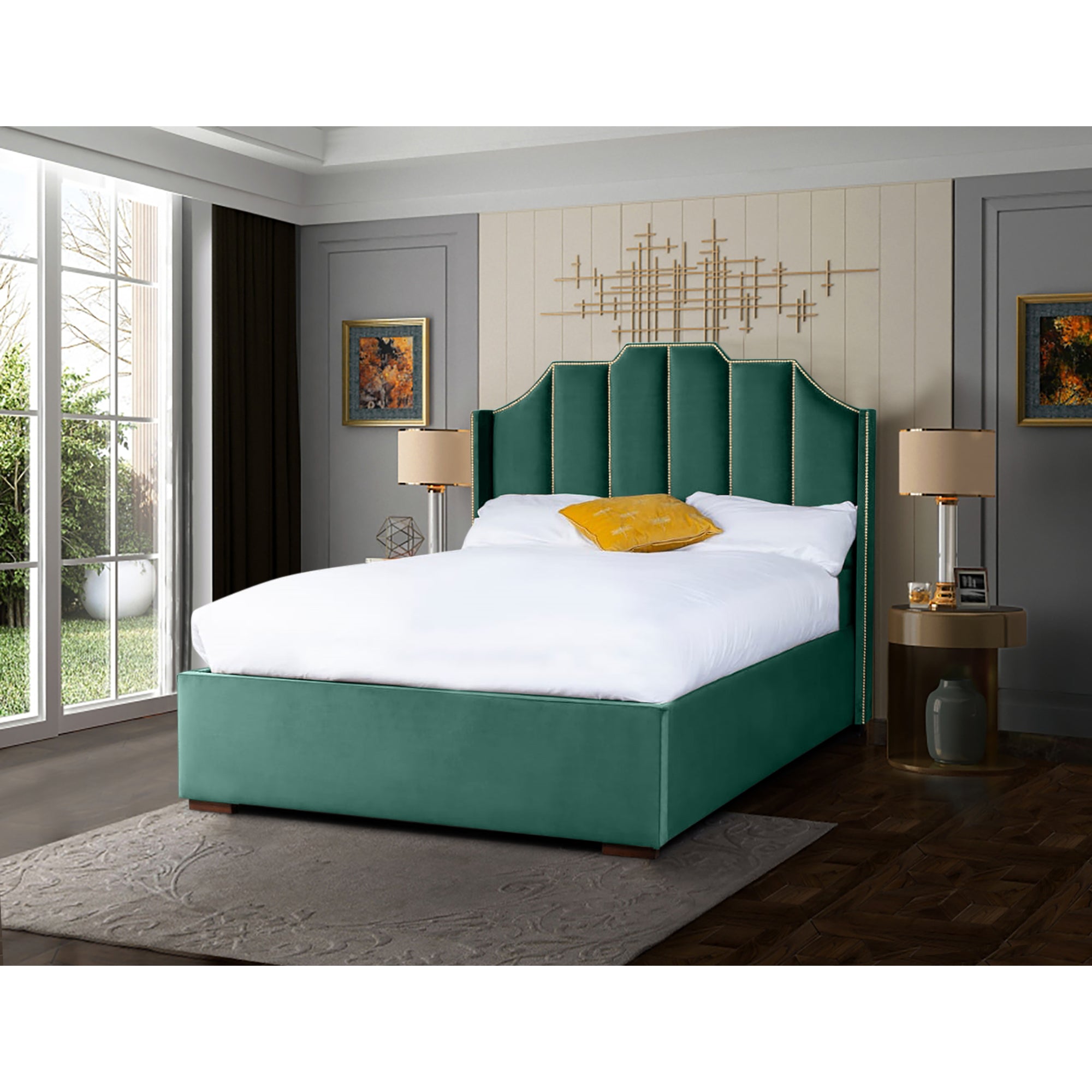 Renz Art Deco Plush Velvet Luxury Bed Frame