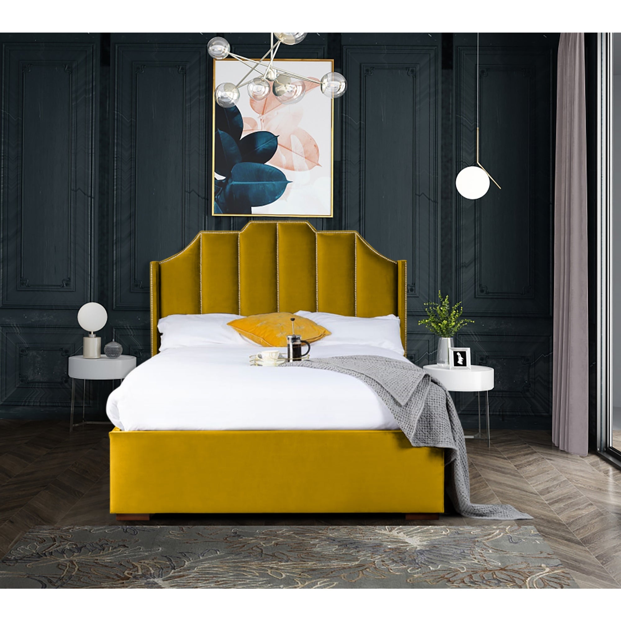 Renz Art Deco Plush Velvet Luxury Bed Frame