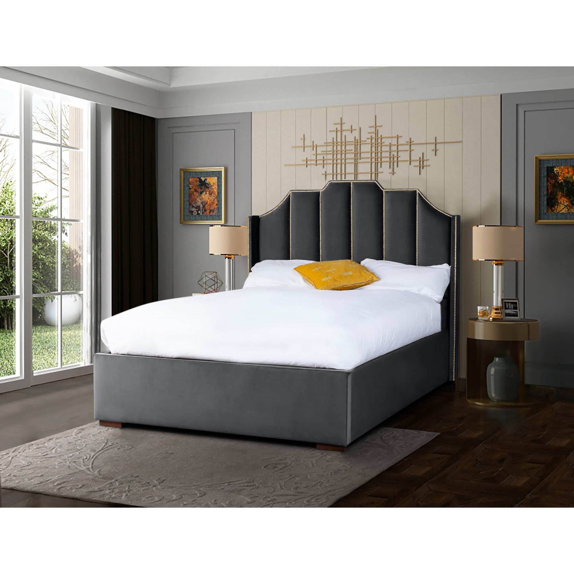Renz Art Deco Plush Velvet Luxury Bed Frame