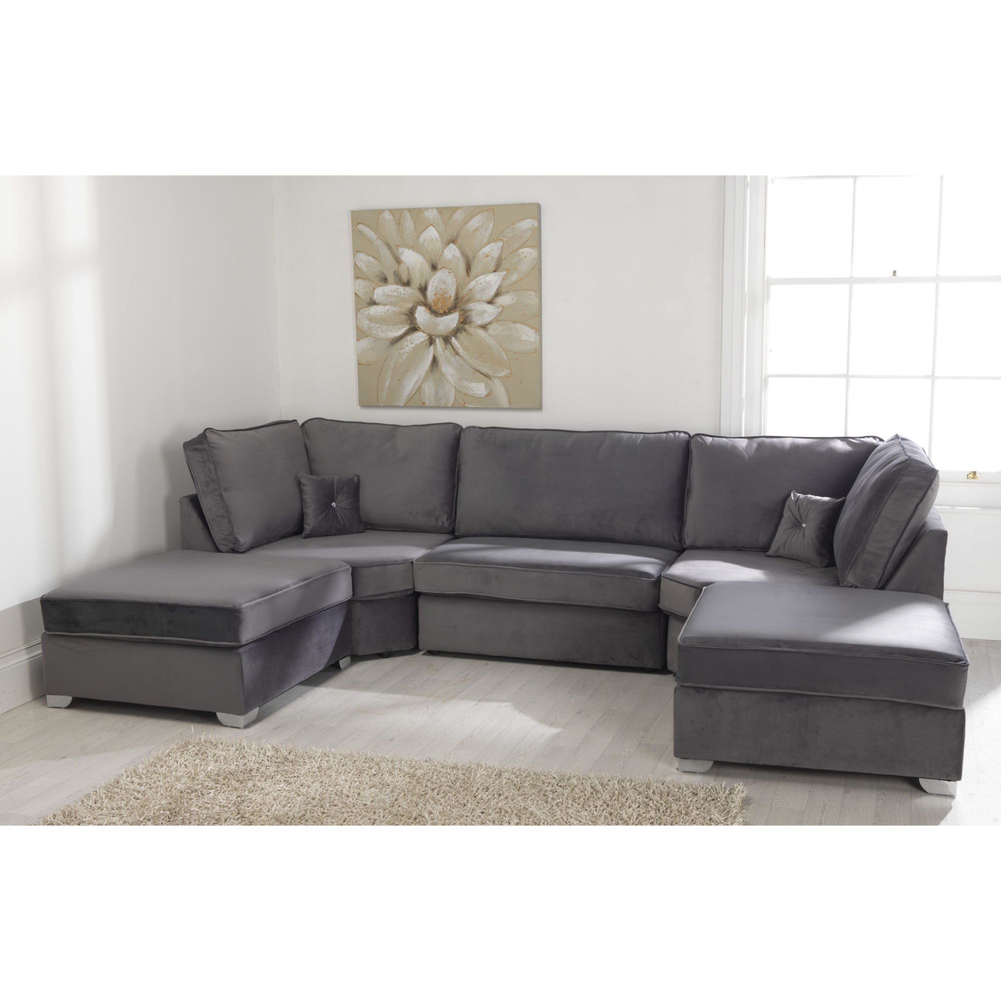 Belling Plush Velvet Sofa Full Back U Shape