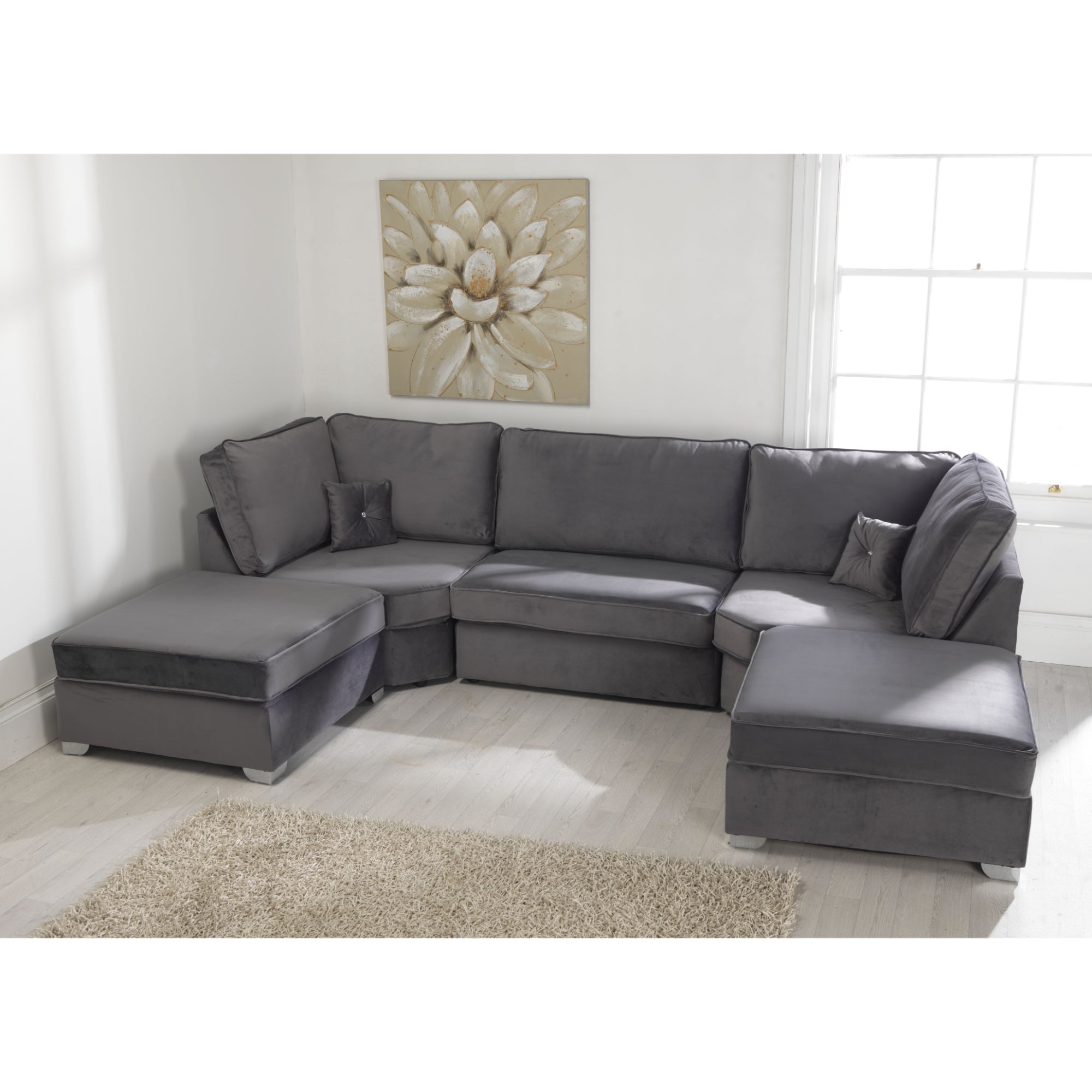 Belling Plush Velvet Sofa Full Back U Shape Steel
