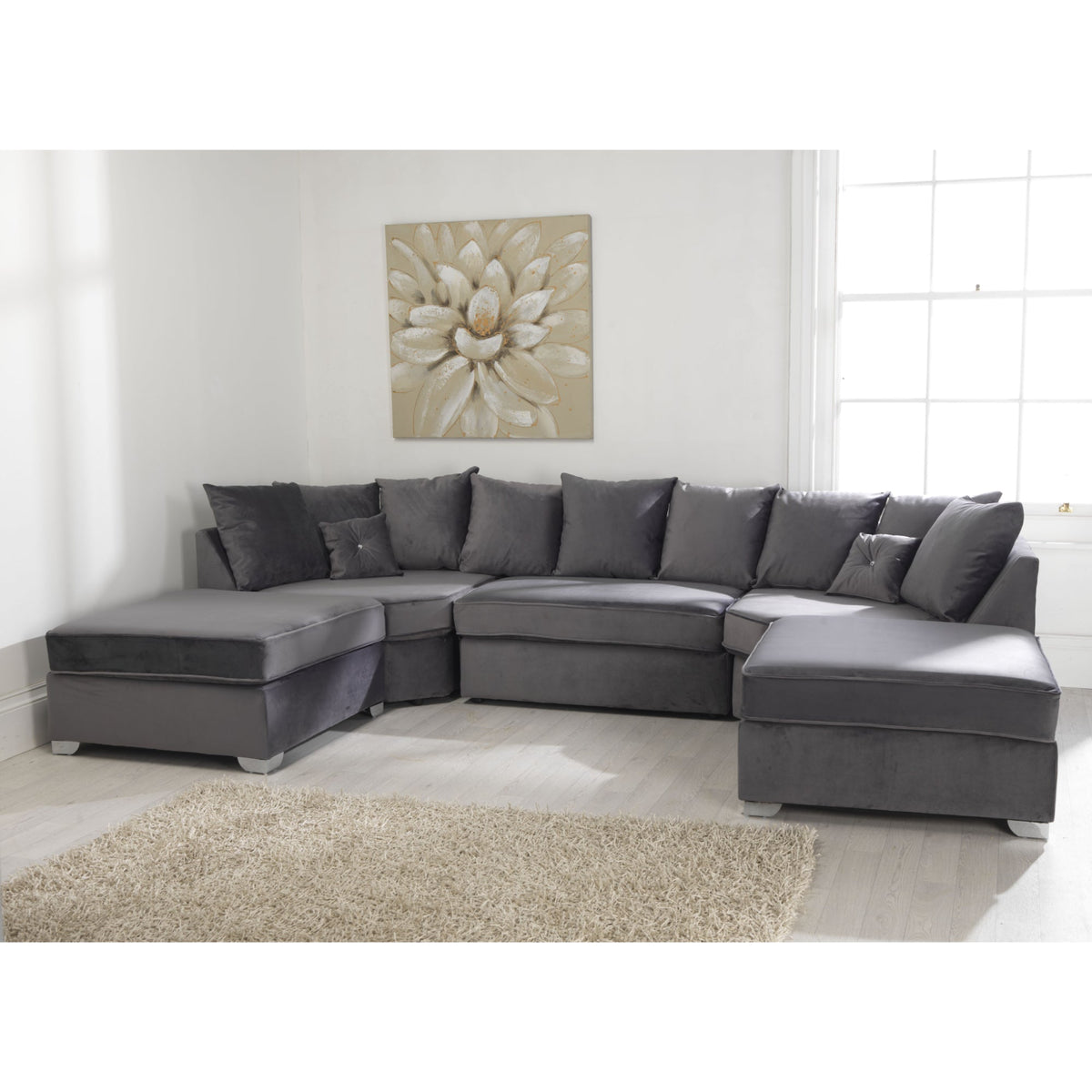 Belling Plush Velvet Steel Sofa Scatterback U Shape