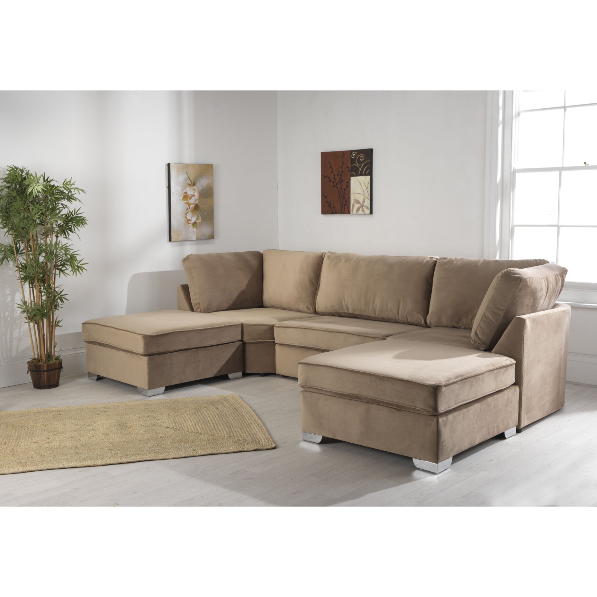 Belling Plush Velvet Sofa Full Back U Shape Mink