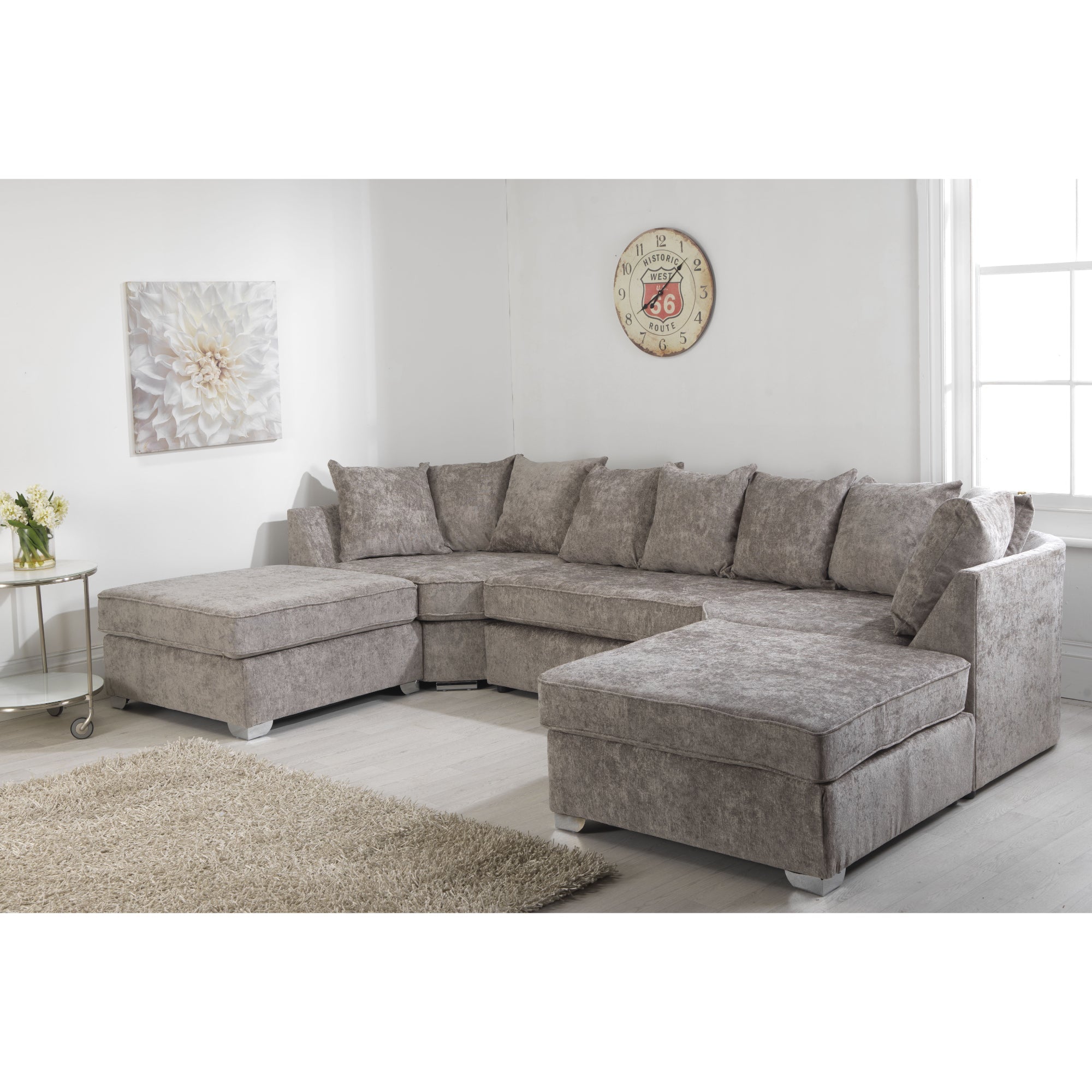 Belling Chenille Silver Sofa U Shape