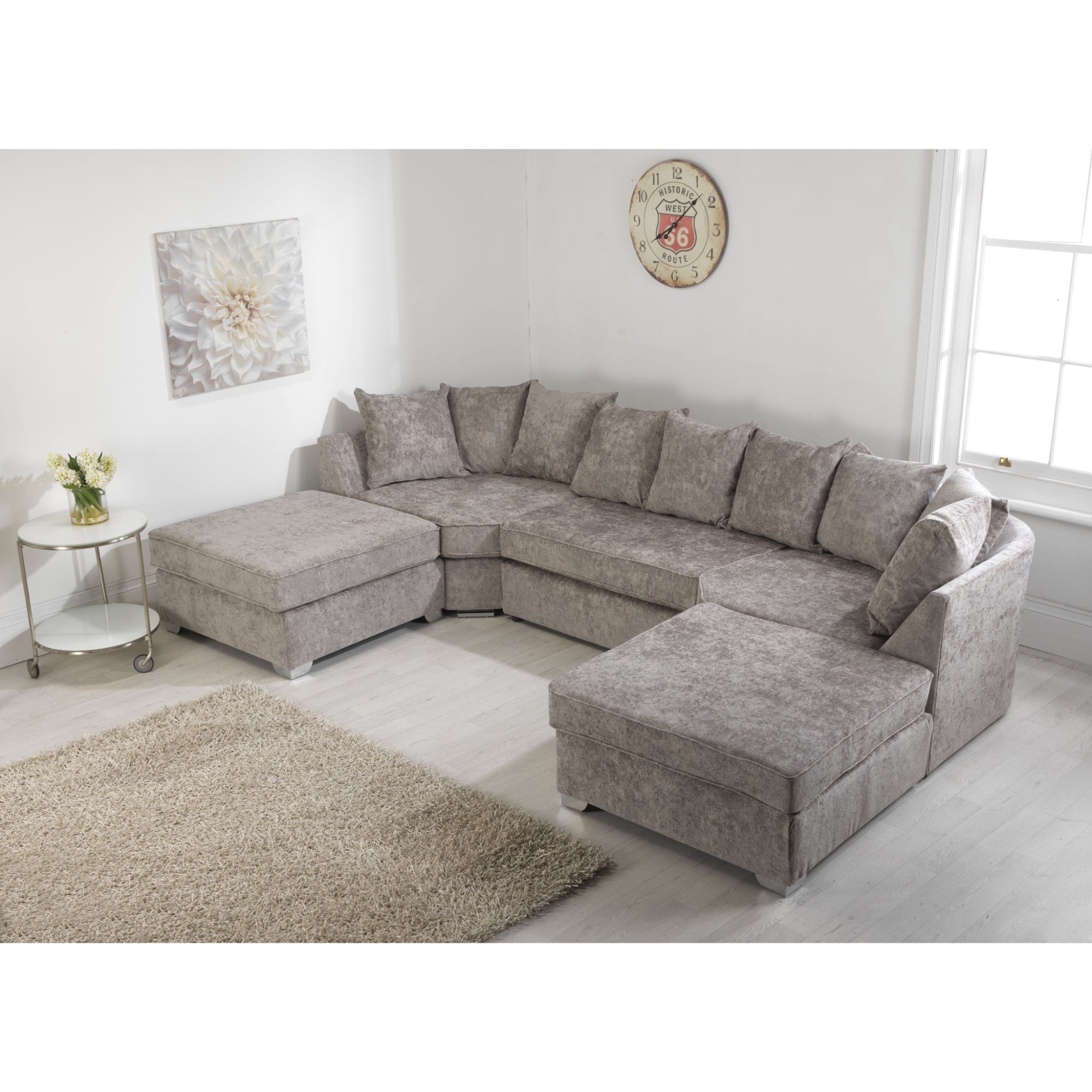 Belling Chenille Silver Sofa U Shape