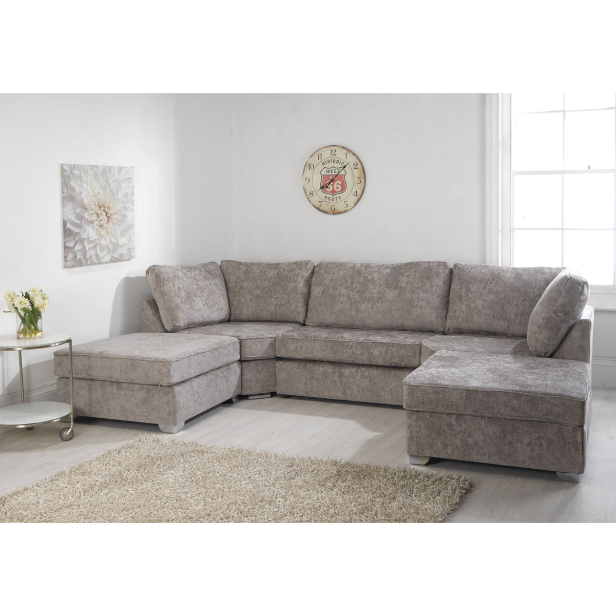 Belling Chenille Silver Sofa U Shape