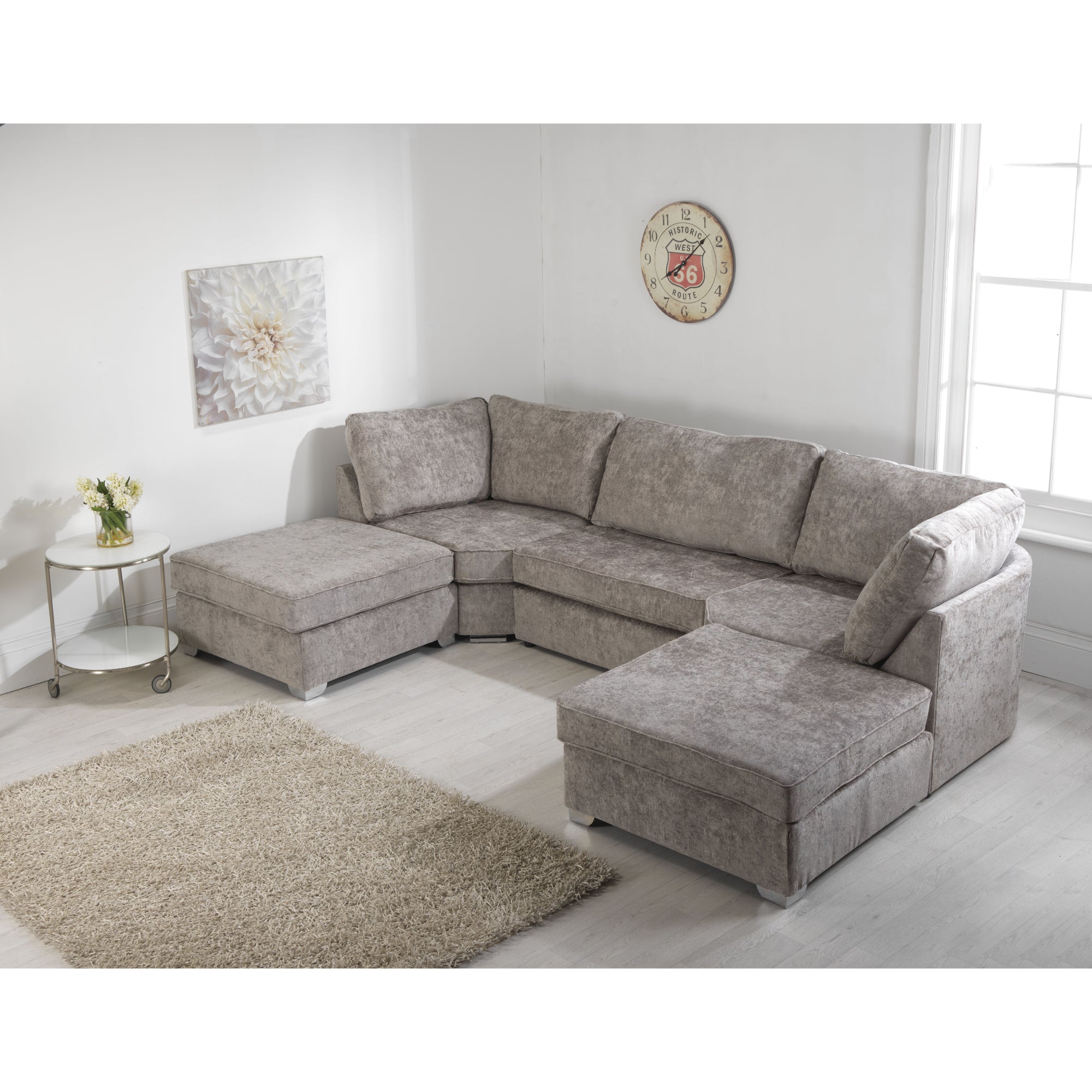 Belling Chenille Silver Sofa U Shape