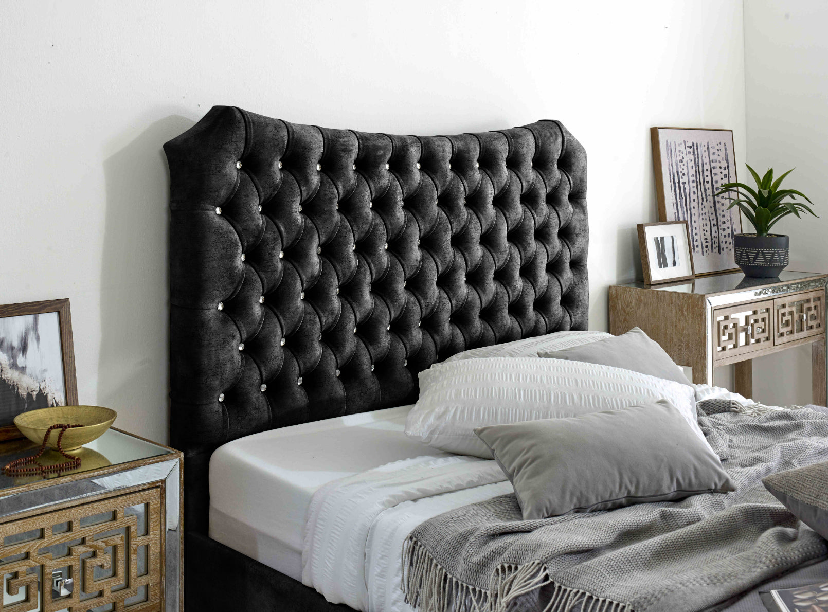 Valentino Marble Fabric Diamante Buttons Bed Frame