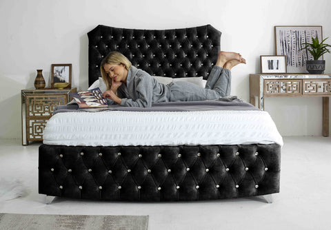 Valentino Marble Fabric Diamante Buttons Bed Frame