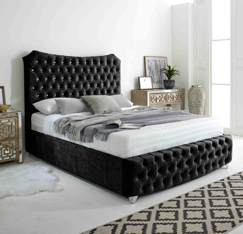 Valentino Marble Fabric Diamante Buttons Bed Frame