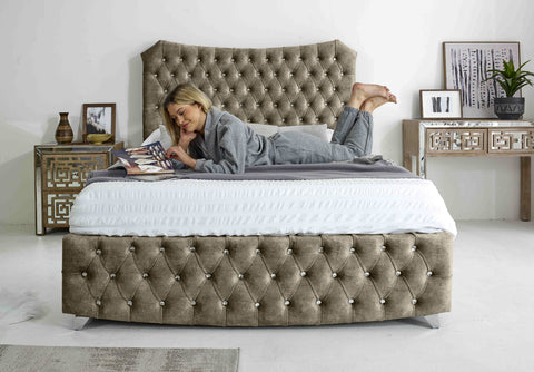 Valentino Marble Fabric Diamante Buttons Bed Frame