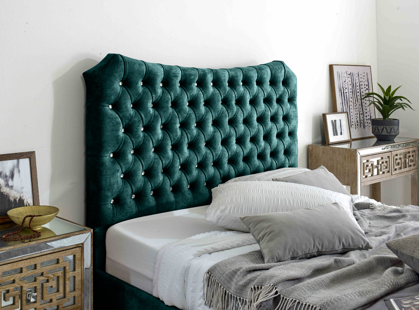 Valentino Marble Fabric Diamante Buttons Bed Frame