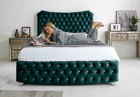 Valentino Marble Fabric Diamante Buttons Bed Frame