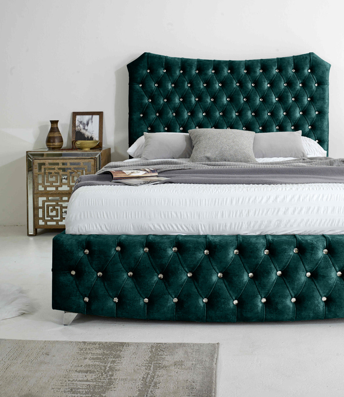 Valentino Marble Fabric Diamante Buttons Bed Frame
