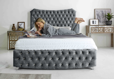 Valentino Marble Fabric Diamante Buttons Bed Frame