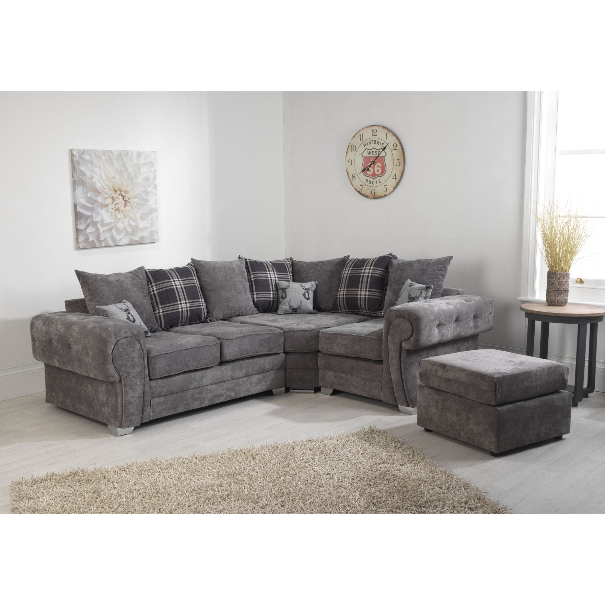 Verrina Chenille Grey Sofa 2c2 and Footstool