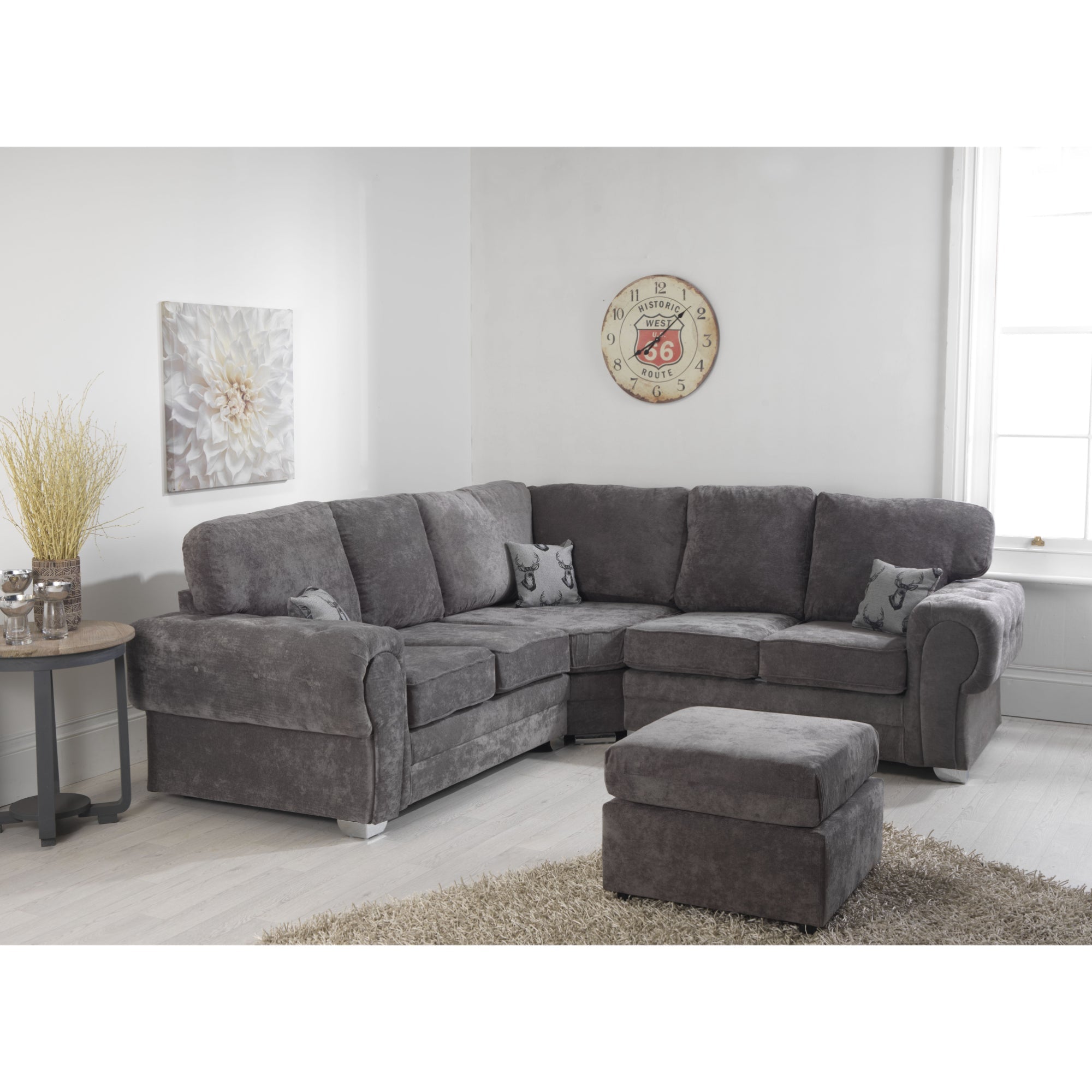 Verrina Chenille Grey Sofa 2c1 and Footstool