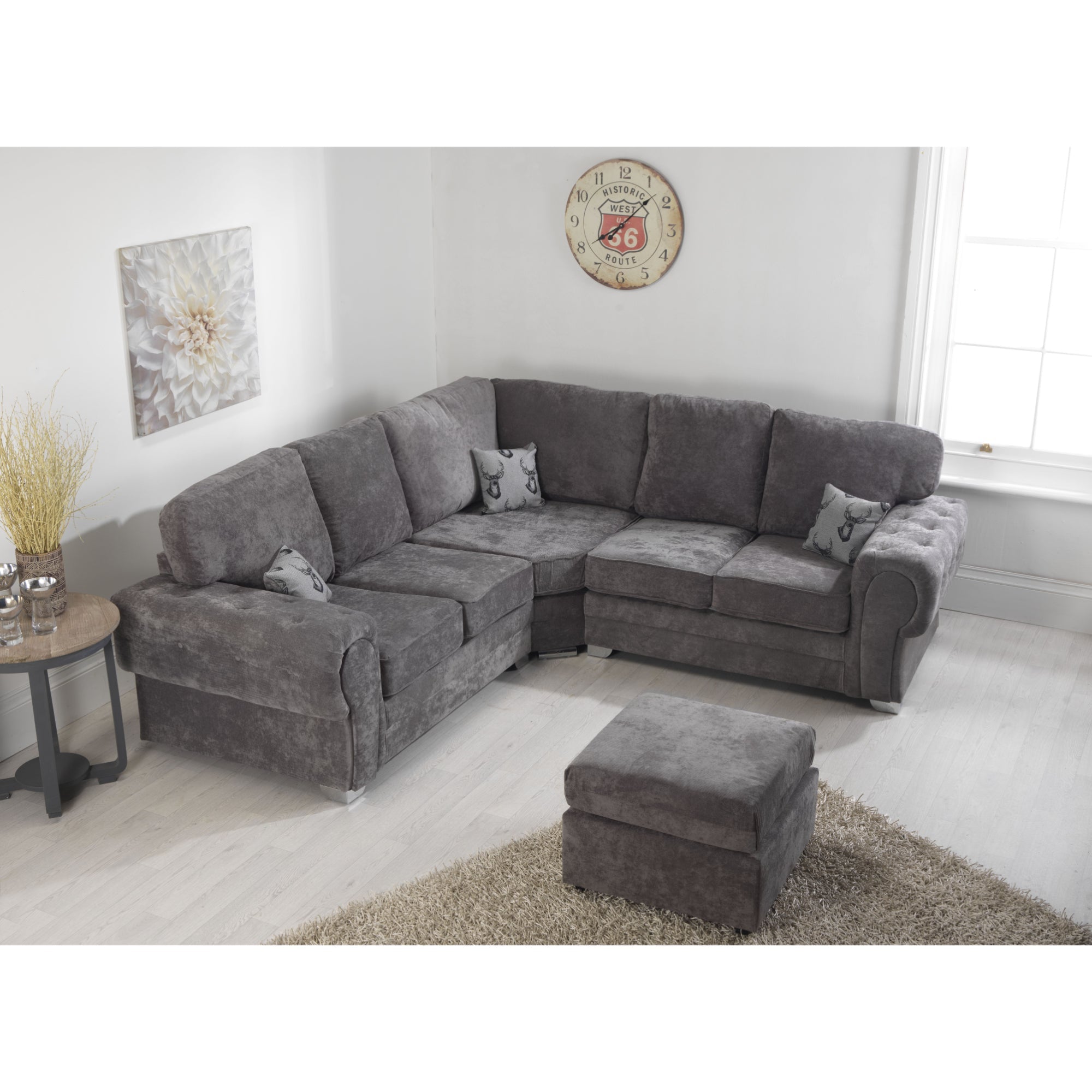 Verrina Chenille Grey Sofa 2c1 and Footstool