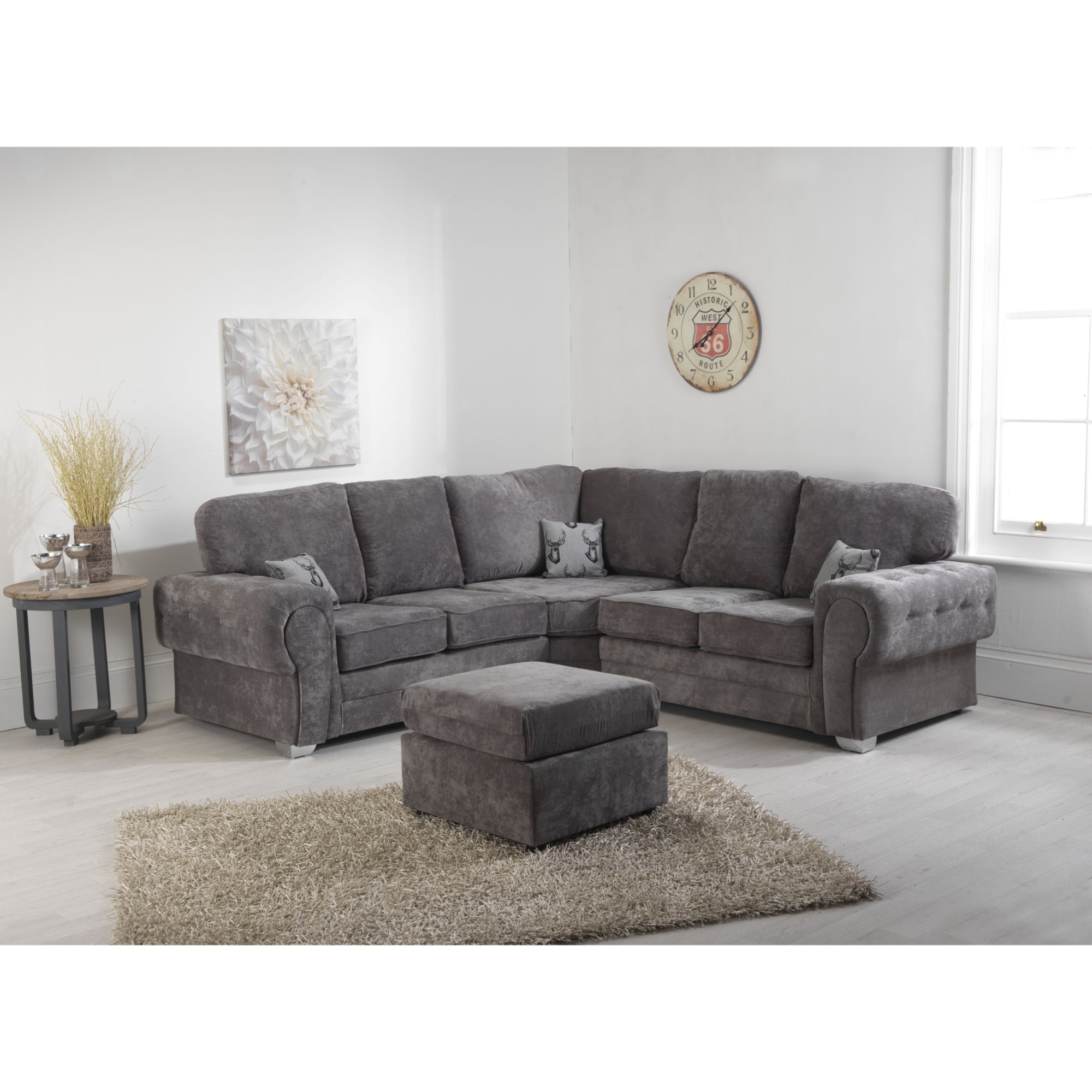 Verrina Chenille Grey Sofa 2c1 and Footstool